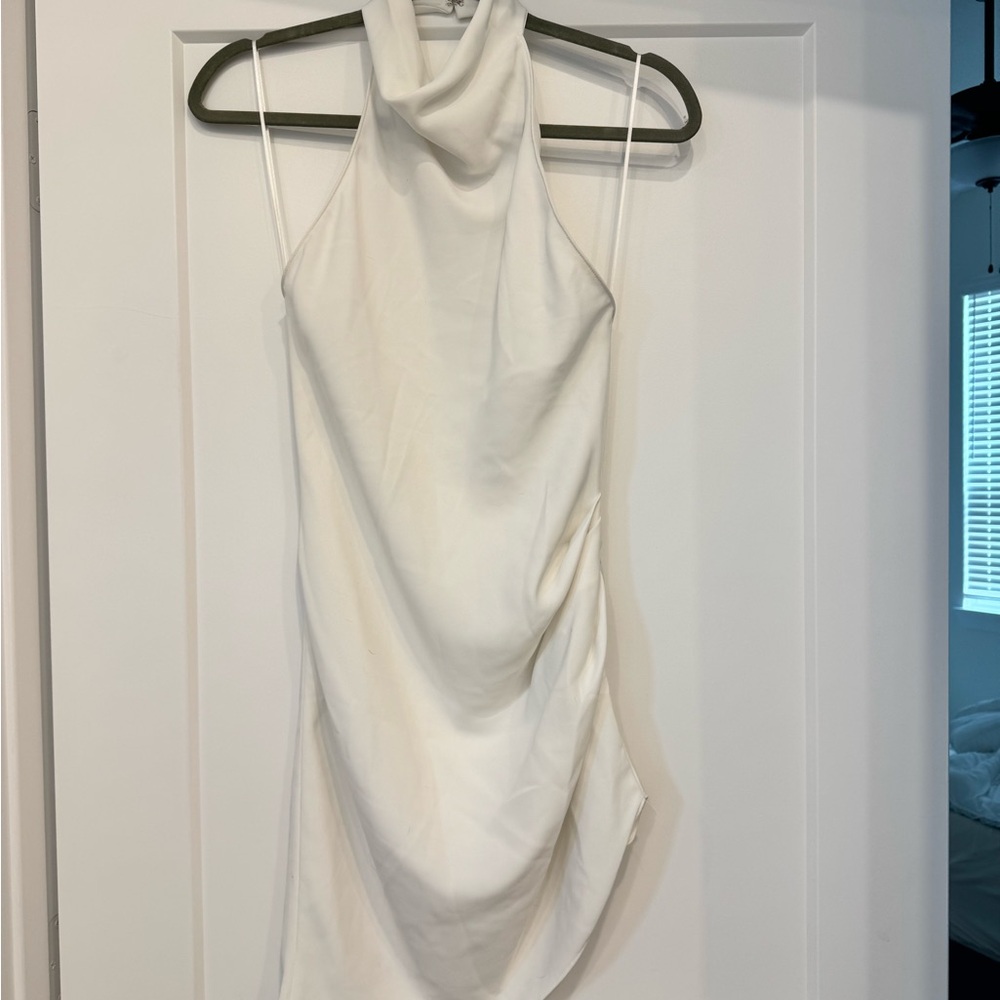 Amanda Uprichard White Ruched Halter Dress